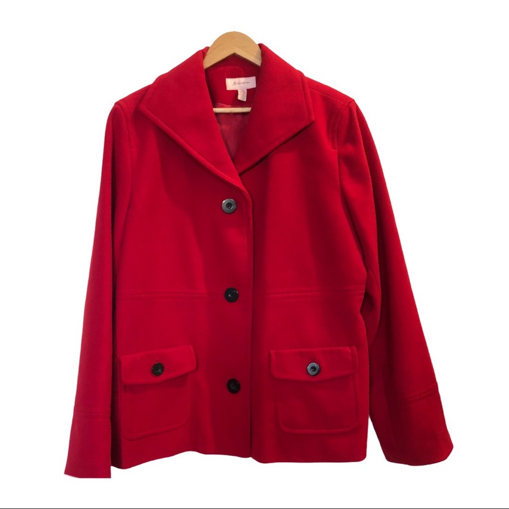 JM Collection Classic Red Wool Style Coat Size XL - Picture 1 of 6